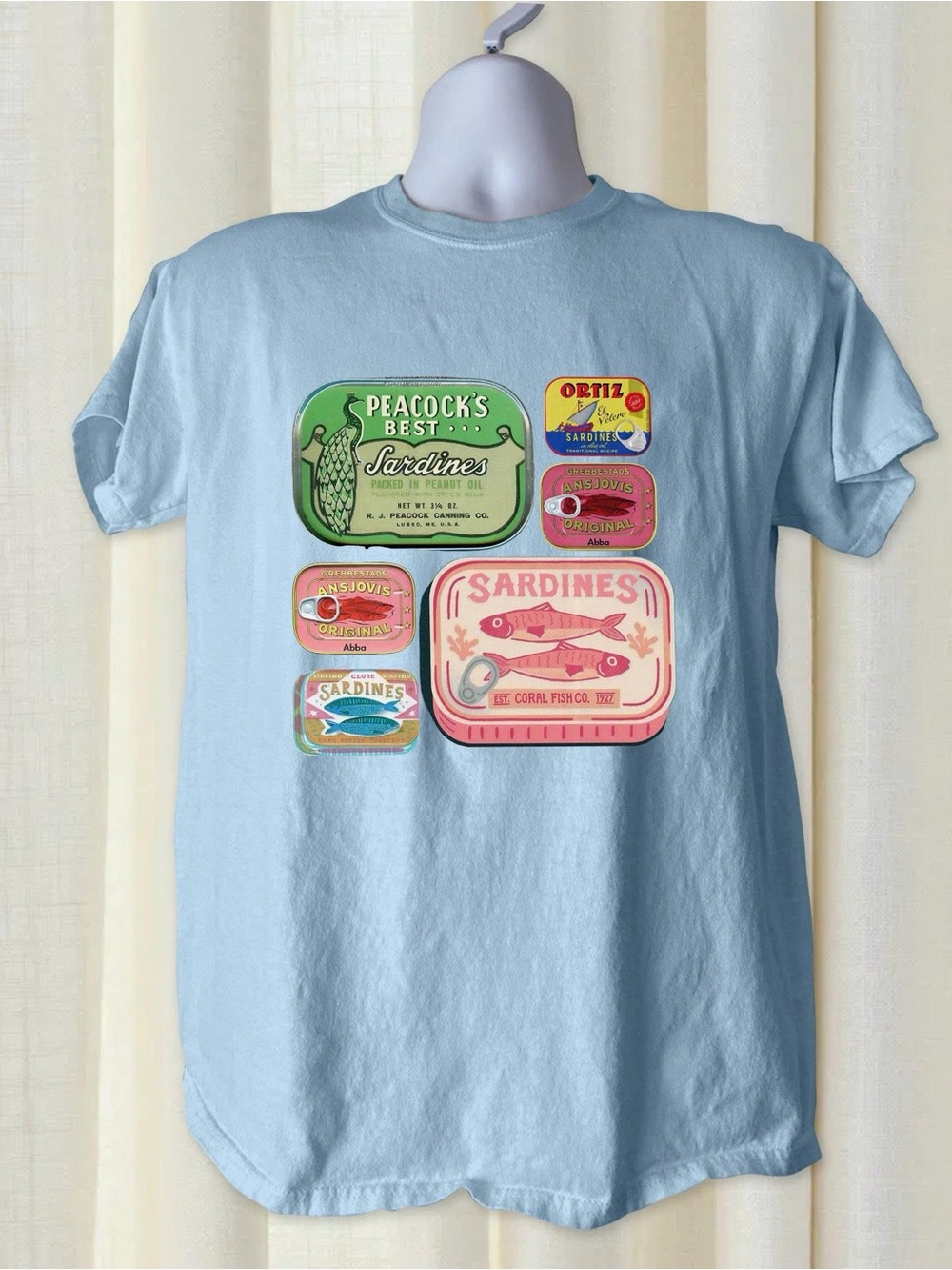 Colorful Sardine Can Graphic Gildan Lightblue Tshirt Gift For Women Girl